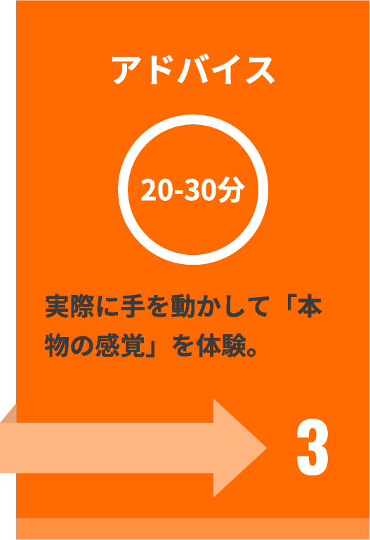 3 アドバイス(20-30分)実際に手を動かして「本物の感覚」を体験。